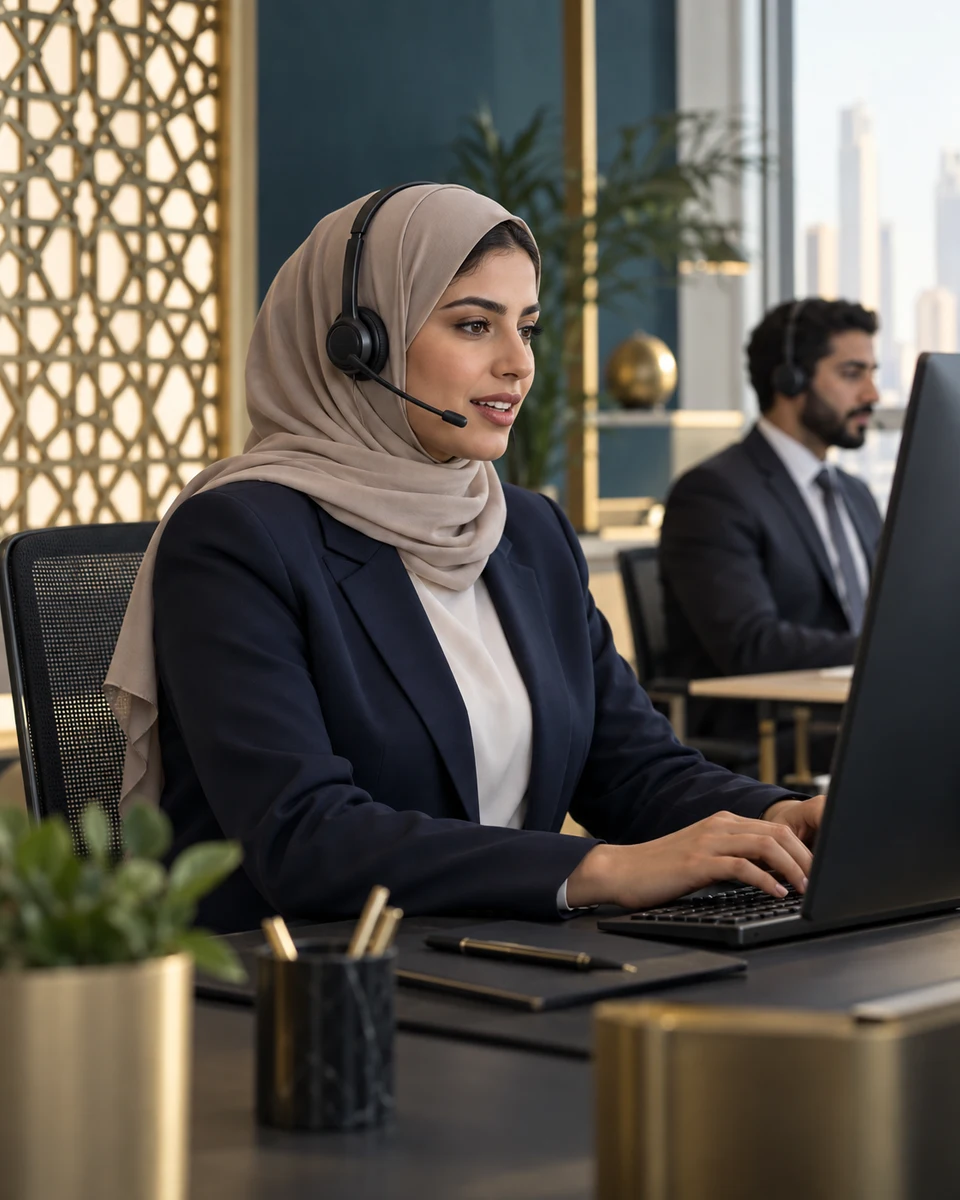 Illustrative image of customer support professionals wearing headsets